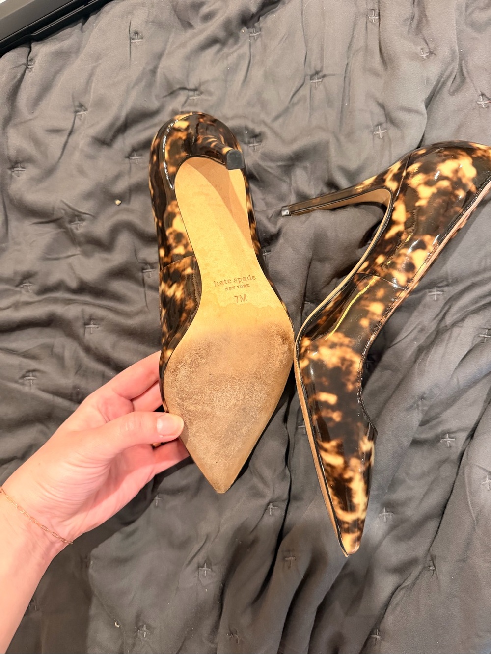 kate spade | Tortoiseshell Patent Leather Pointed-Toe Pumps - Brown/Black (7M) - Picture 3 of 10